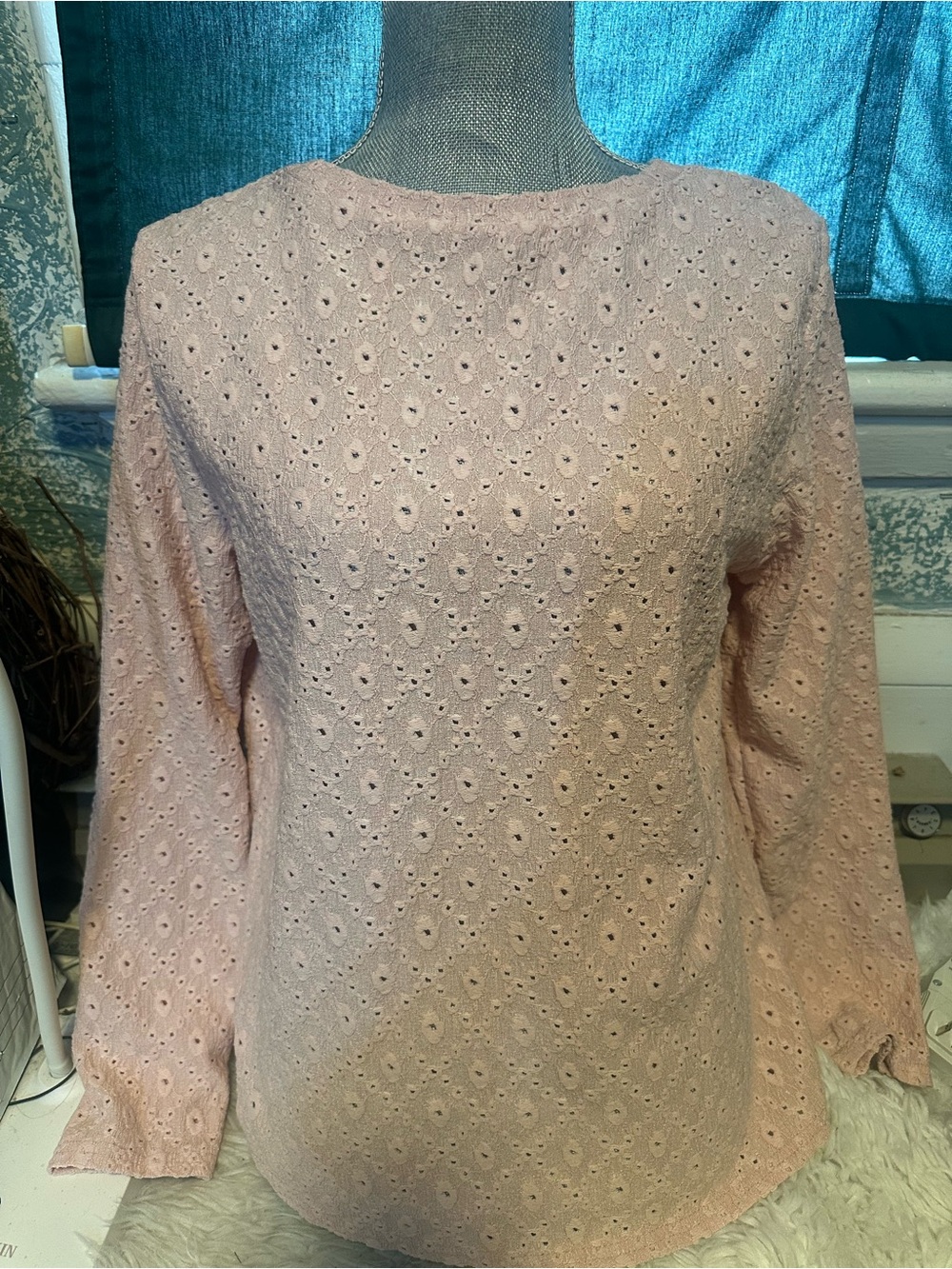 SHEIN Dusty Pink Eyelet Blouse